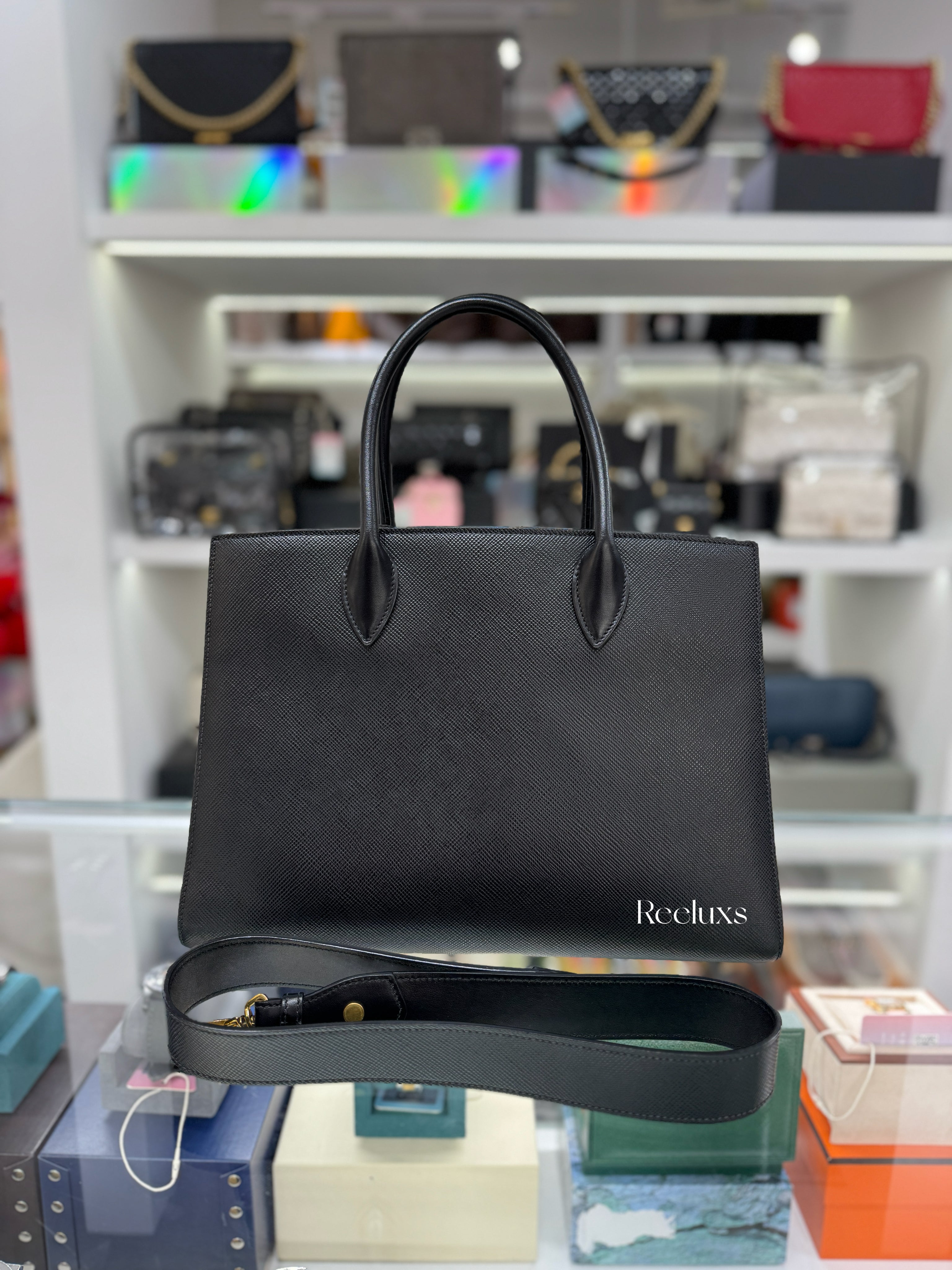 PRADA Saffiano Cuir City Bibliotheque Large Tote