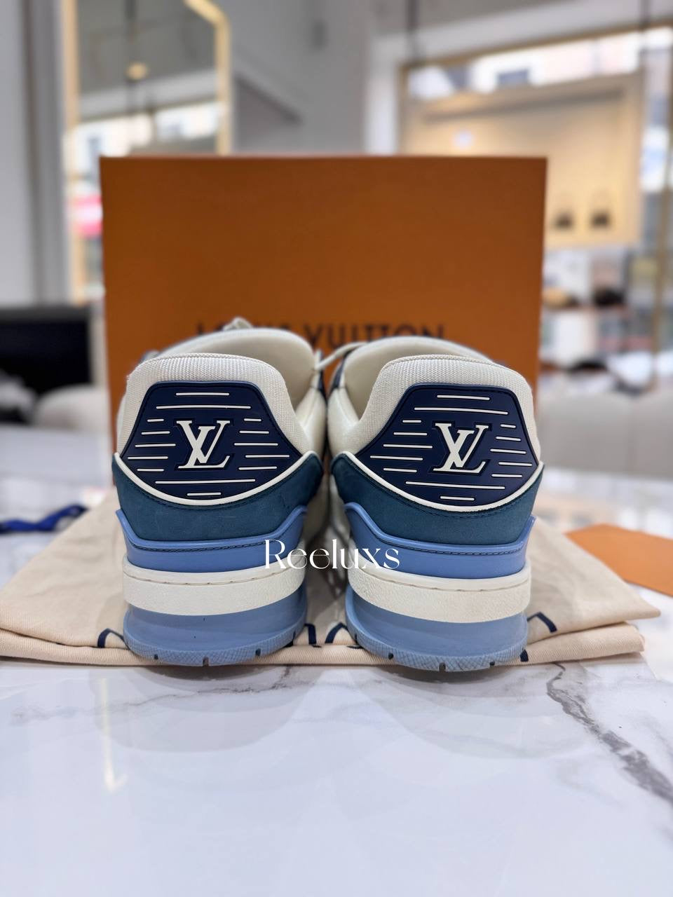 FullSet LOUIS VUITTON LV Trainer Maxi Sneaker In Cream Blue Color Shoes