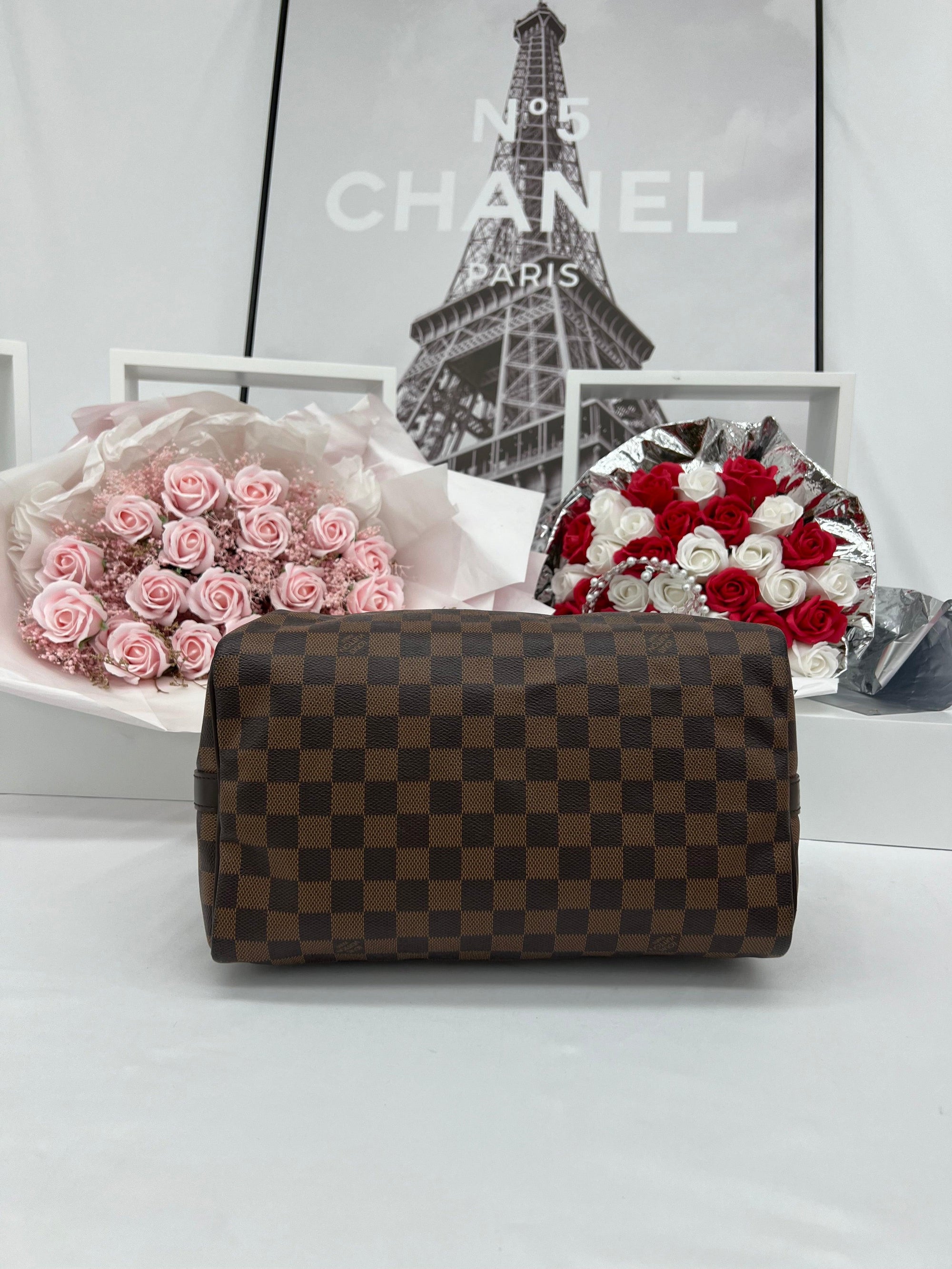 LOUIS VUITTON Speedy 30 Damier Ebene Canvas Monogram Handbag - Reeluxs 