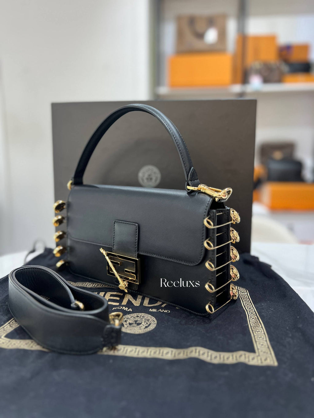 FENDI x VERSACE Viltello Seta Fendace Brooch Baguette