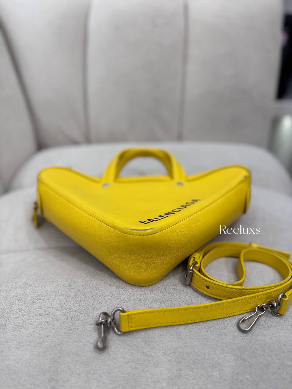 BALENCIAGA Triangle Duffle Bag In Yellow Calfskin Leather