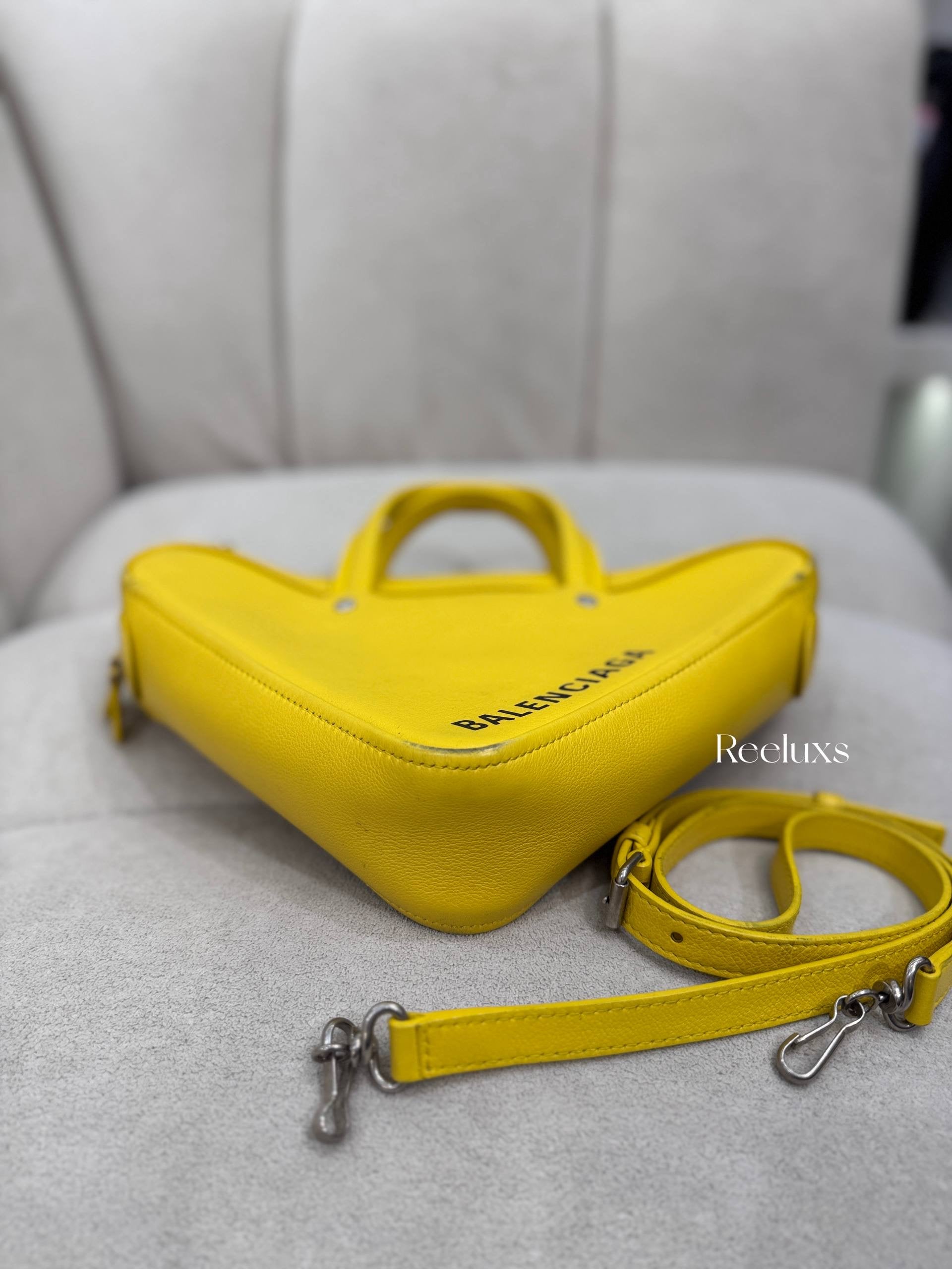 BALENCIAGA Triangle Duffle Bag In Yellow Calfskin Leather