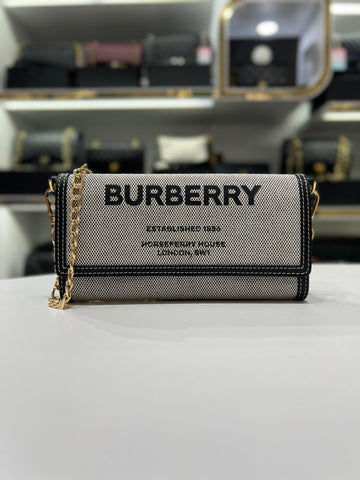 BURBERRY Black/White Fabric and Leather Halton Continental Wallet - Reeluxs 