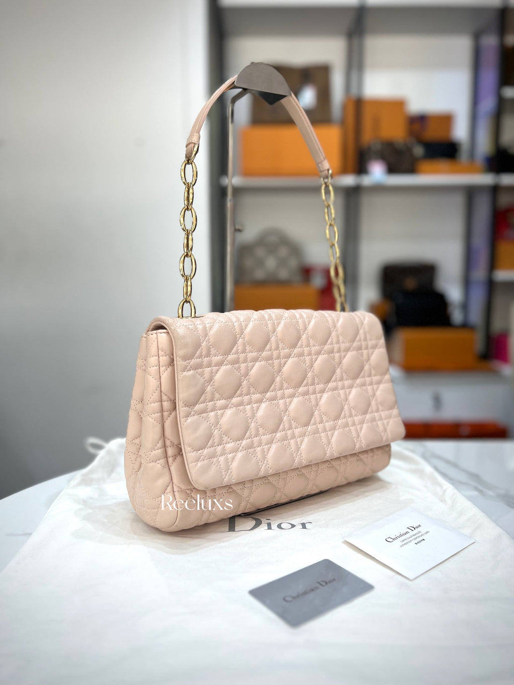 Dior Caro Small Flap Bag with Chain Strap and Leather Insert