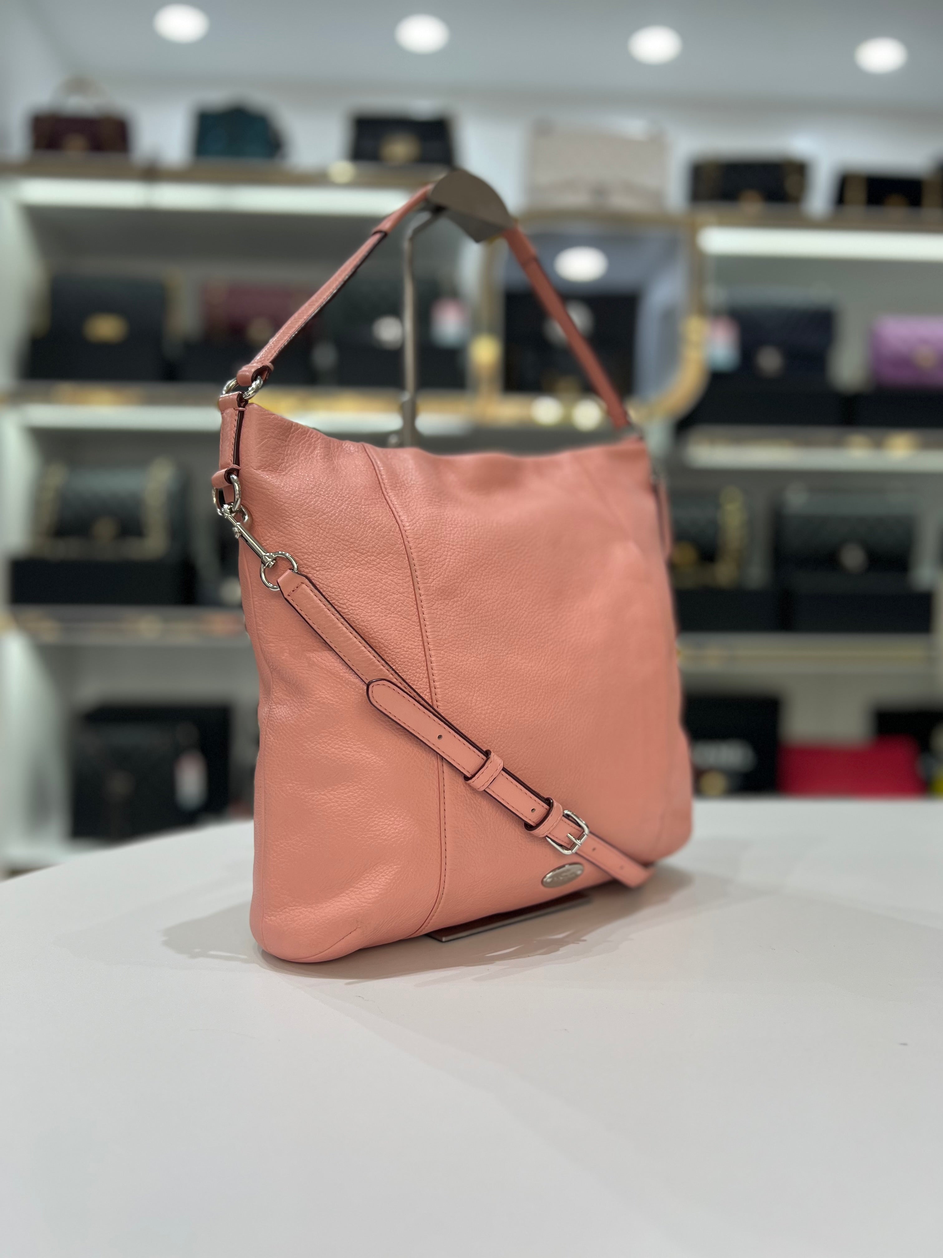 COACH Pink Soft Pebbled Leather Hobo Shoulder Bag For Women - Reeluxs 