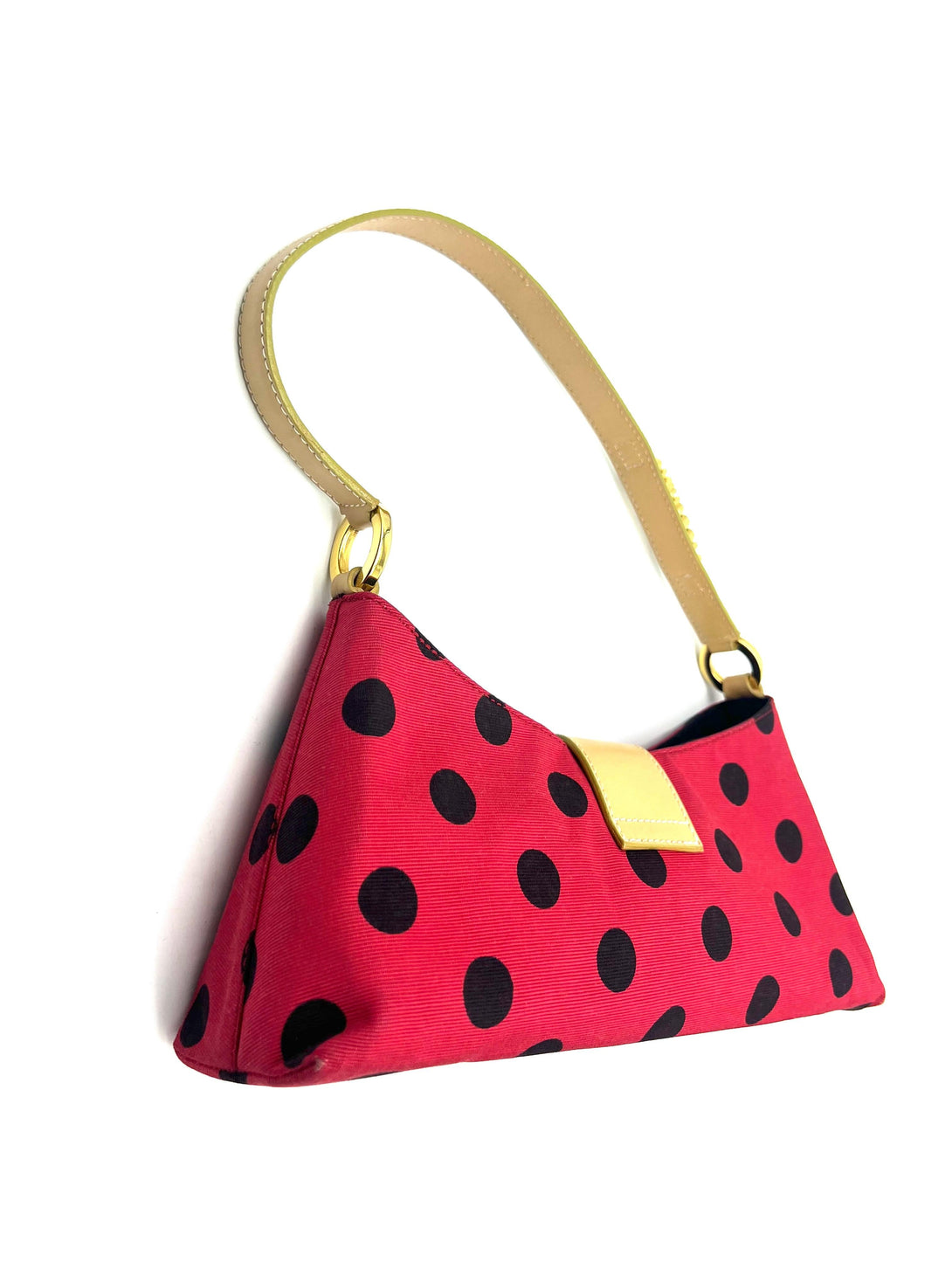 Moschino Red/Black Canvas and Leather Polka Baguette Bag - Reeluxs 