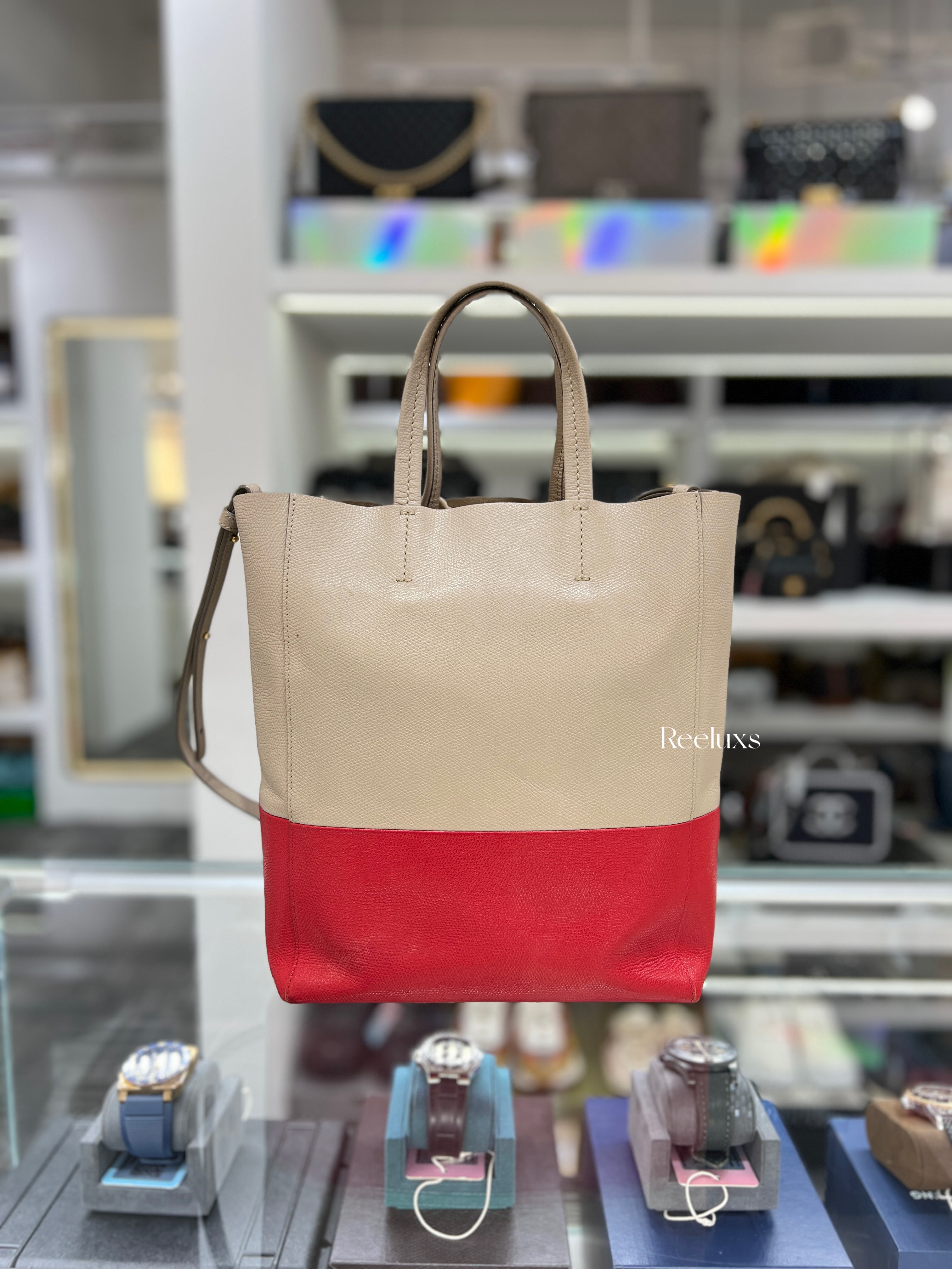 CELINE Beige & Red Cabas Vertical Bag