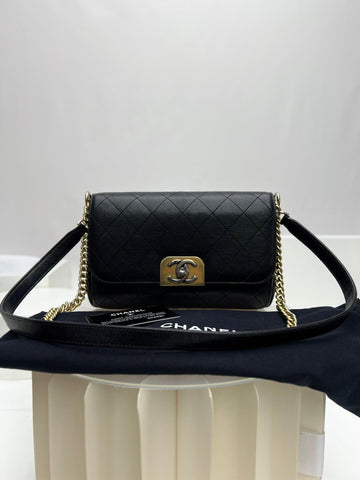 Chanel Straight Lines Flap Bag Quilted Calfskin Medium Black - Reeluxs 