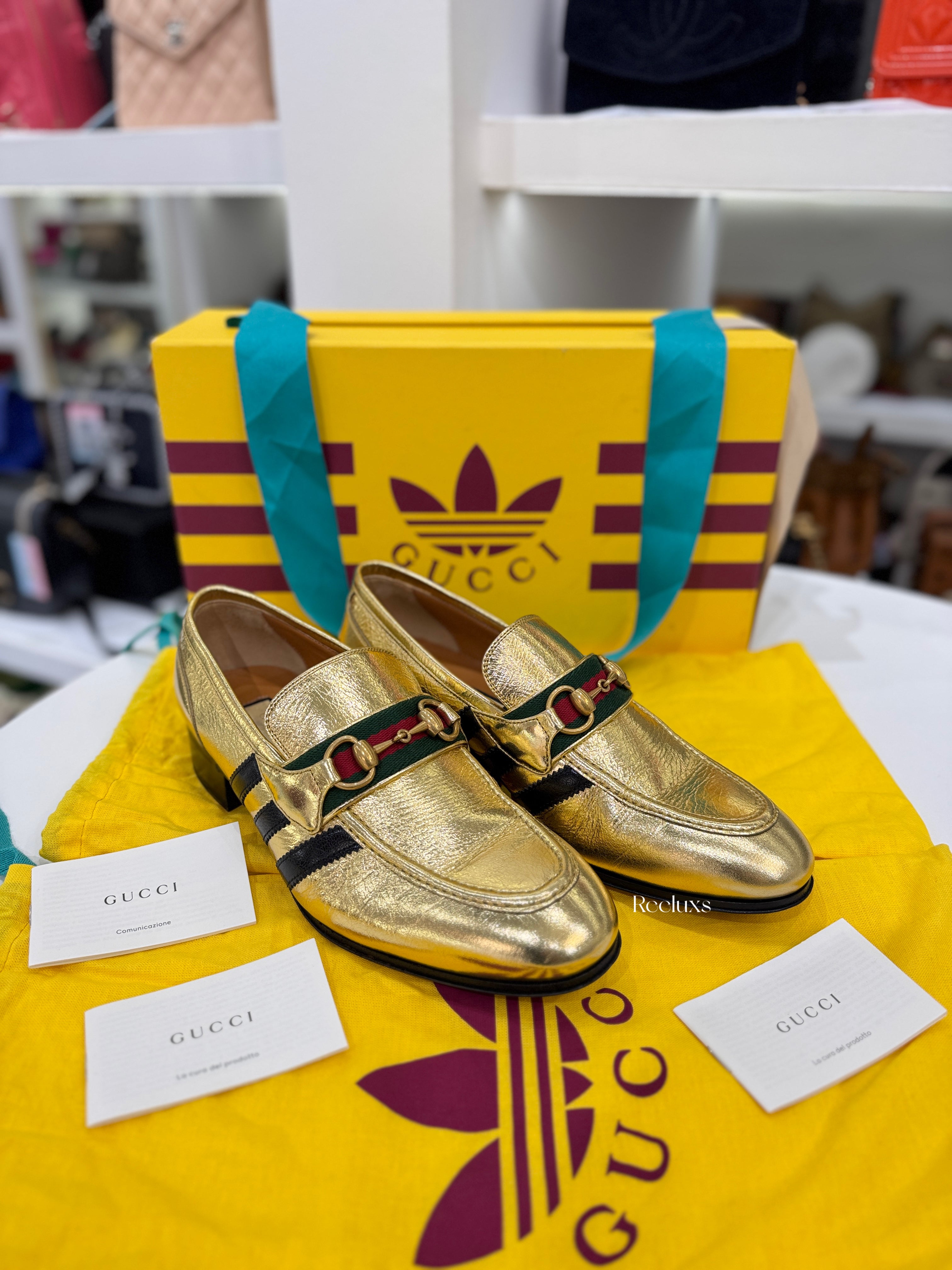 GUCCI x ADIDAS Gold Leather Horsebit Loafer
