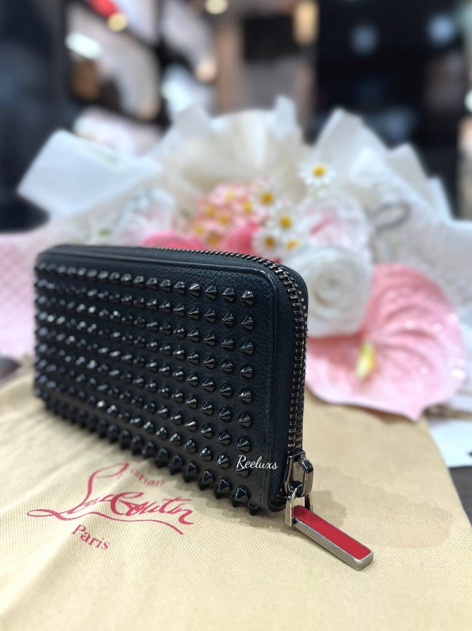 CHRISTIAN LOUBOUTIN Panettone Spike Leather Zippy Around Long Wallet
