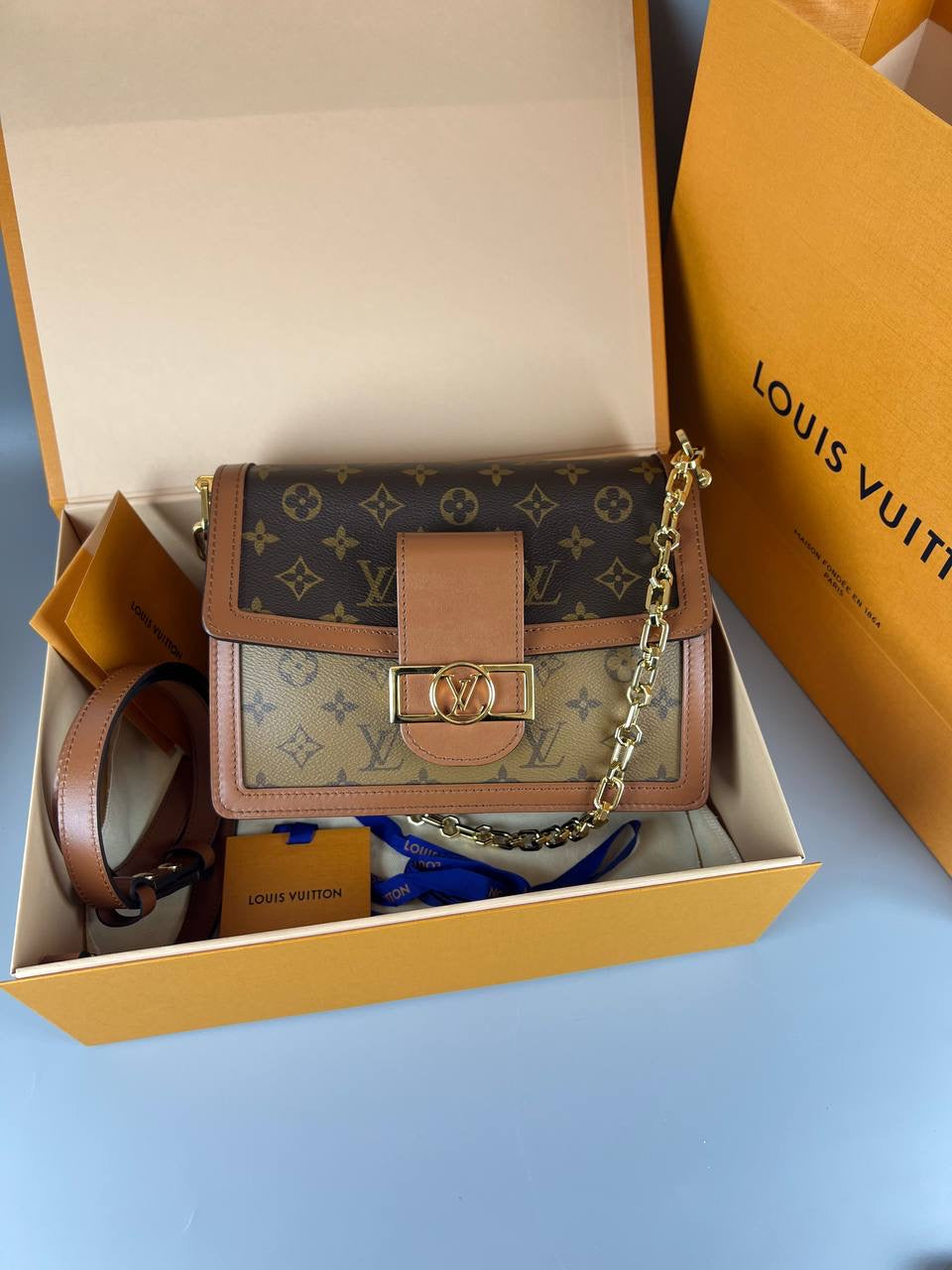 2024 Micrcochip LOUIS VUITTON DAUPHINE LV MM Other Monogram Canvas Handbag Microchip Full Set