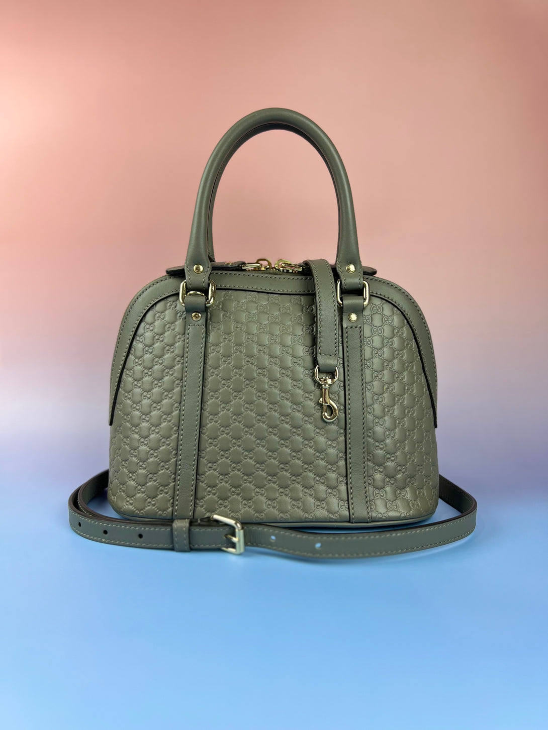 GUCCI Dome Satchel Gray Microguccissima Leather Women Shoulder Bag - Reeluxs 