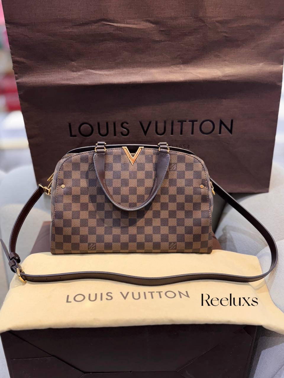 FULL SET LOUIS VUITTON LV Kensington Bowling Damier Ebene Shoulder Bag