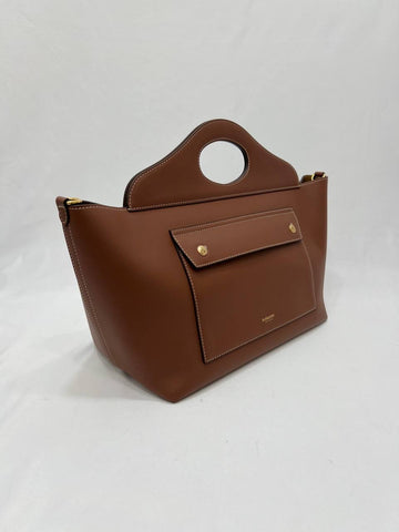 BURBERRY Small Soft Pocket Leather Tote Bag In Brown