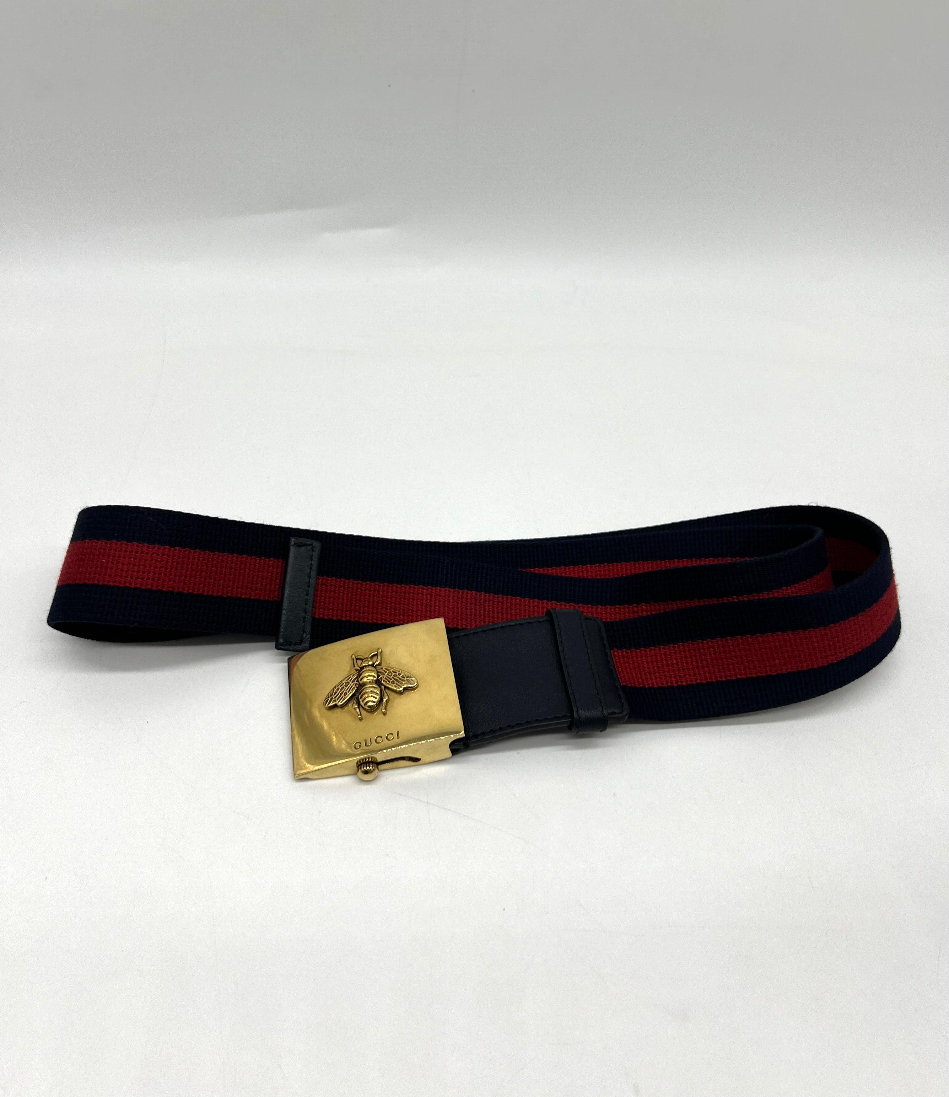 GUCCI Blue/Red Canvas Queen Margaret Bee Web Belt - Reeluxs 