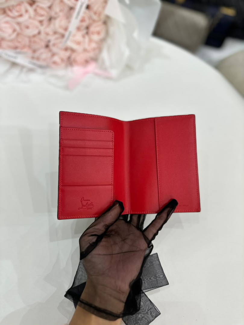 CHRISTIAN LOUBOUtIN Funky Passport Holder - Grained Calf Leather And Spikes - Black