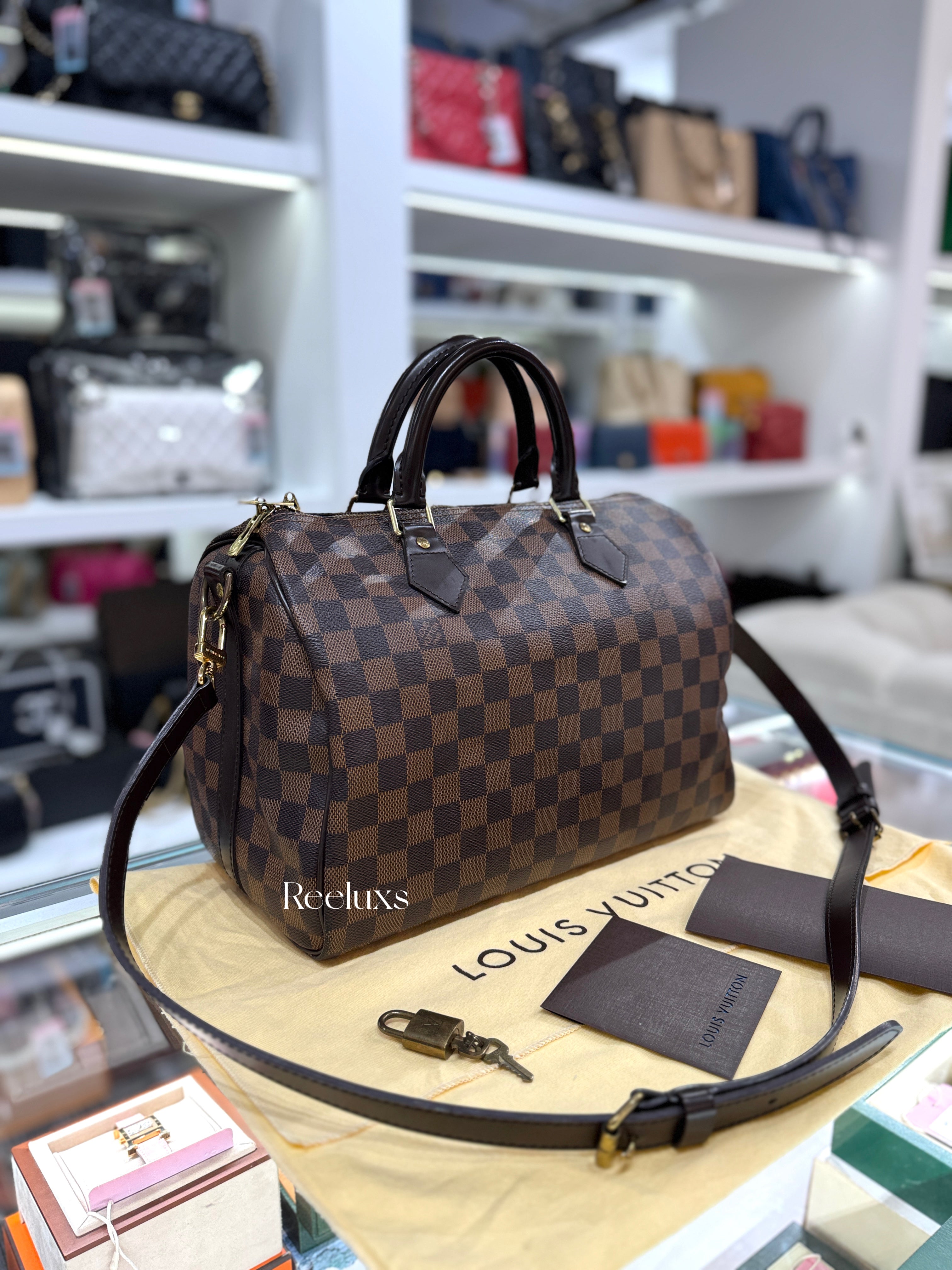 LOUIS VUITTON LV Speedy 30 Damier Ebene Canvas Handbag