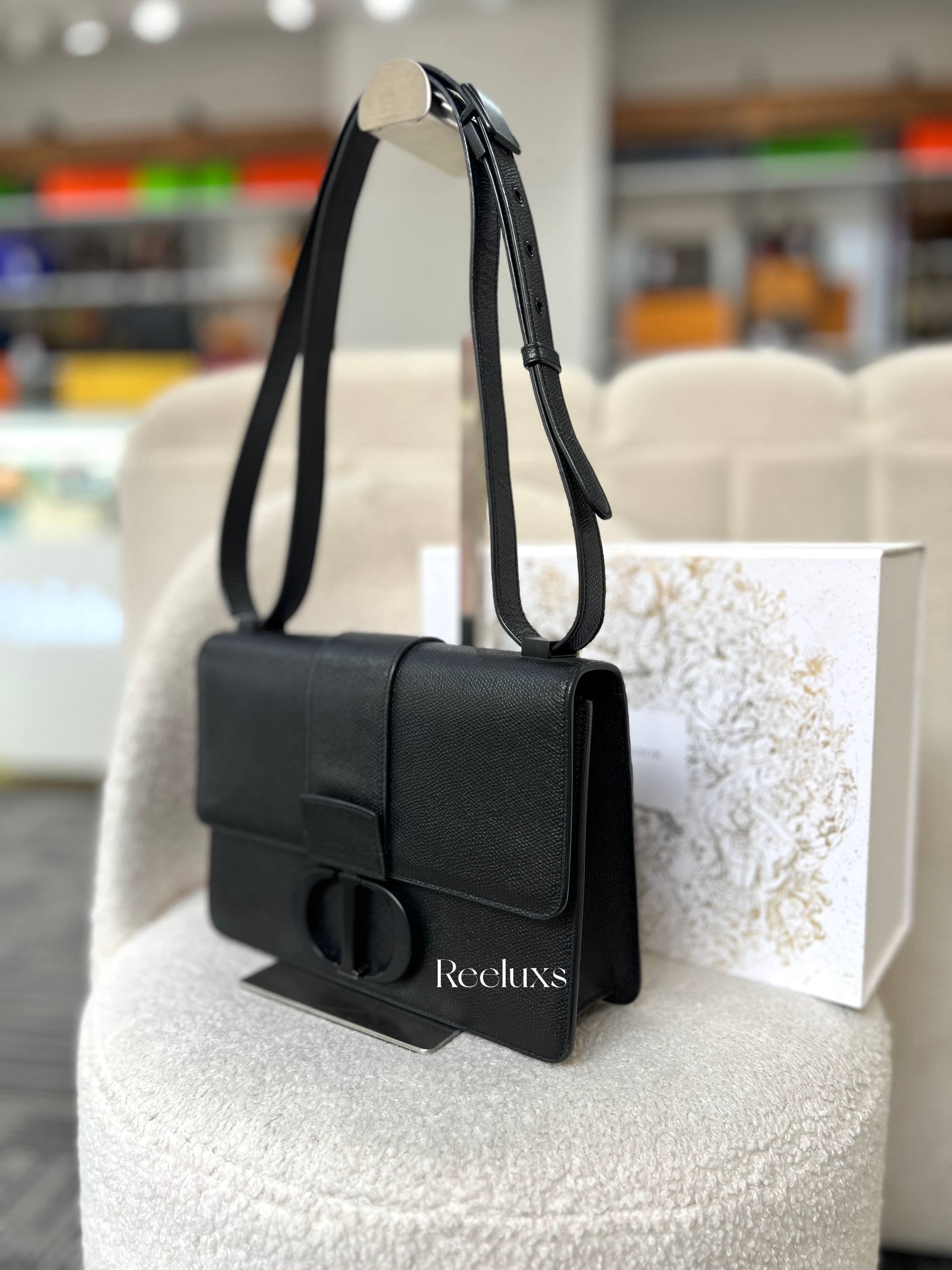 CHRISTIAN  DIOR
Ultra Matte Grained Calfskin 30 Montaigne Flap Bag Black Base