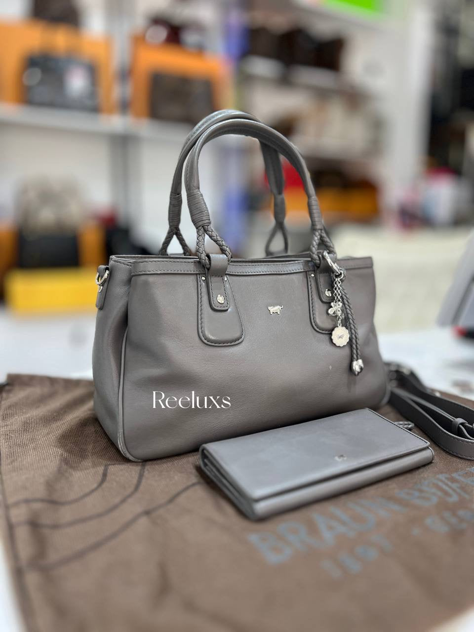 Braun Büffel Braided  Handle Bag with Wallet & Strap