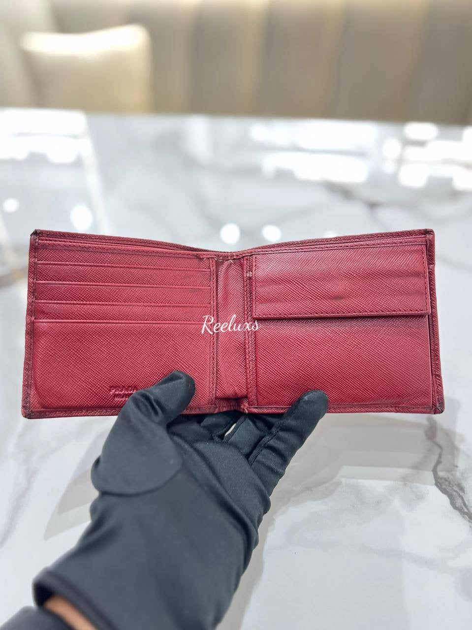 PRADA Saffiano Leather Money Clip Bifold Wallet