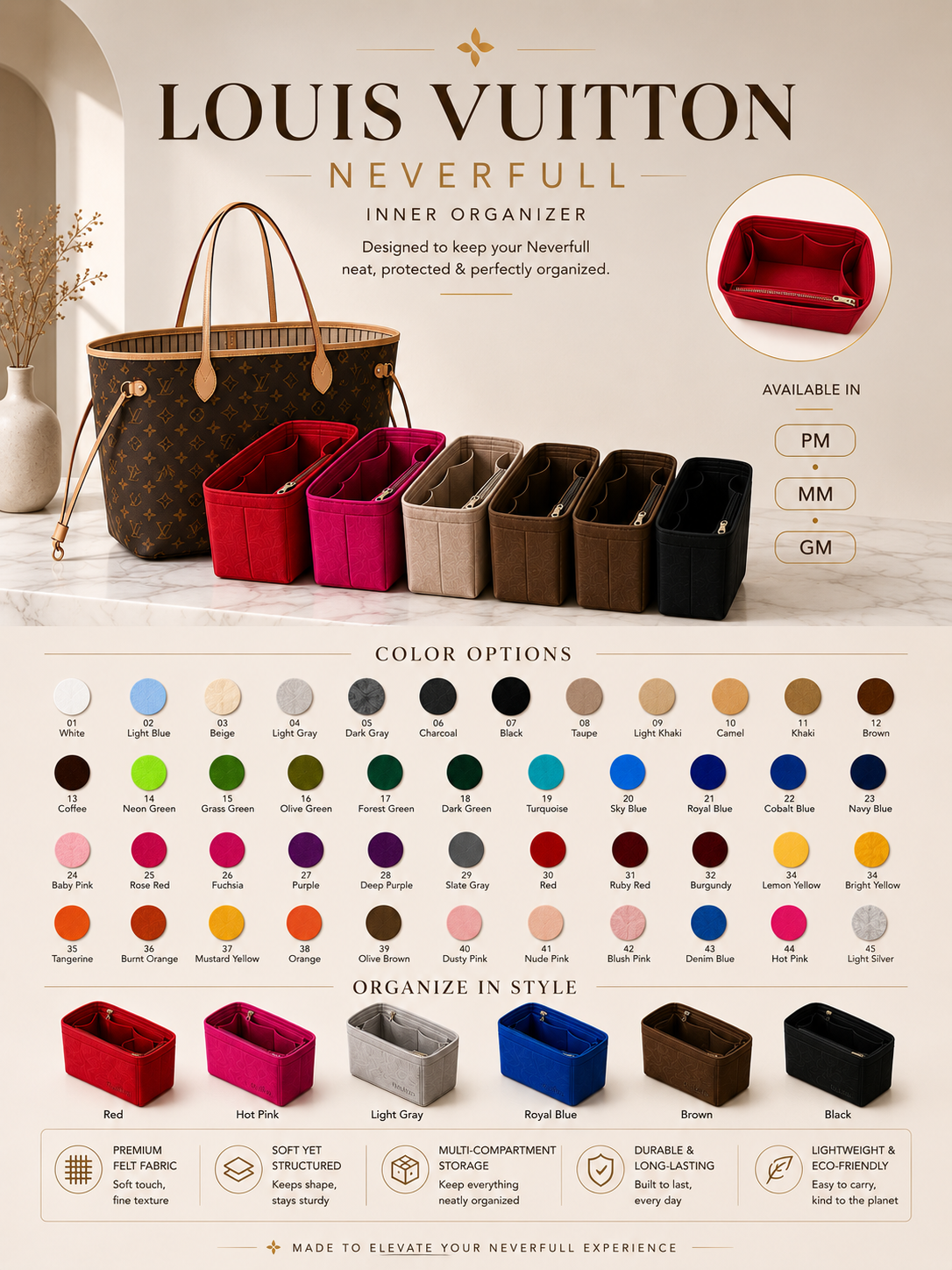 REELUXS Organizer -  Louis Vuitton Neverfull Size Guide