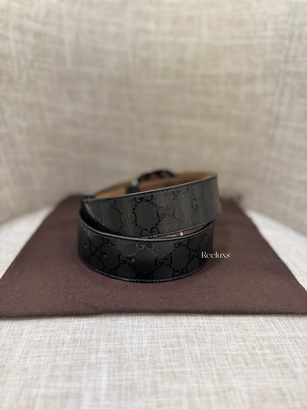 GUCCI GG Imprime Interlooking G Belt Black / Charcoal