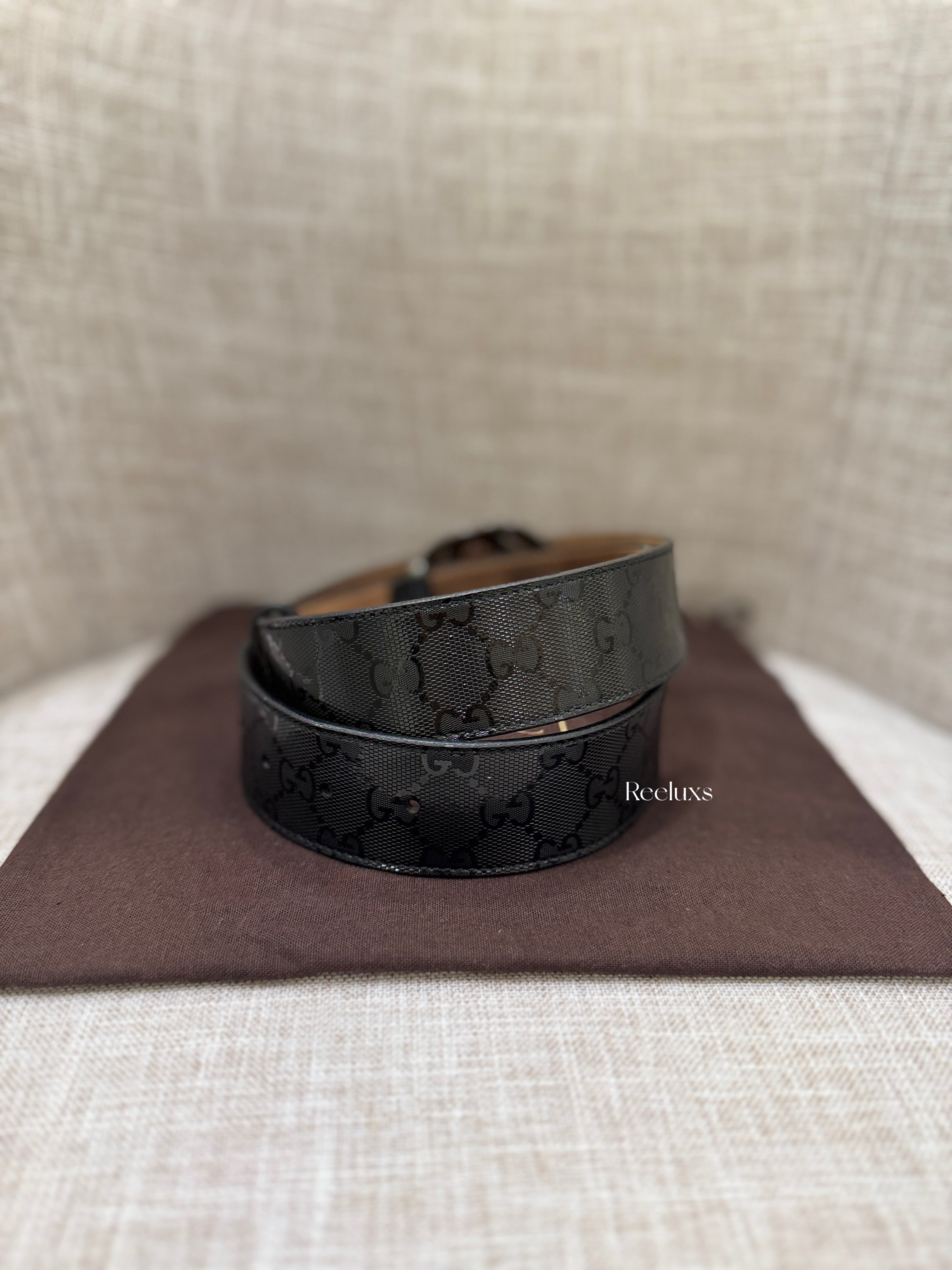 GUCCI GG Imprime Interlooking G Belt Black / Charcoal