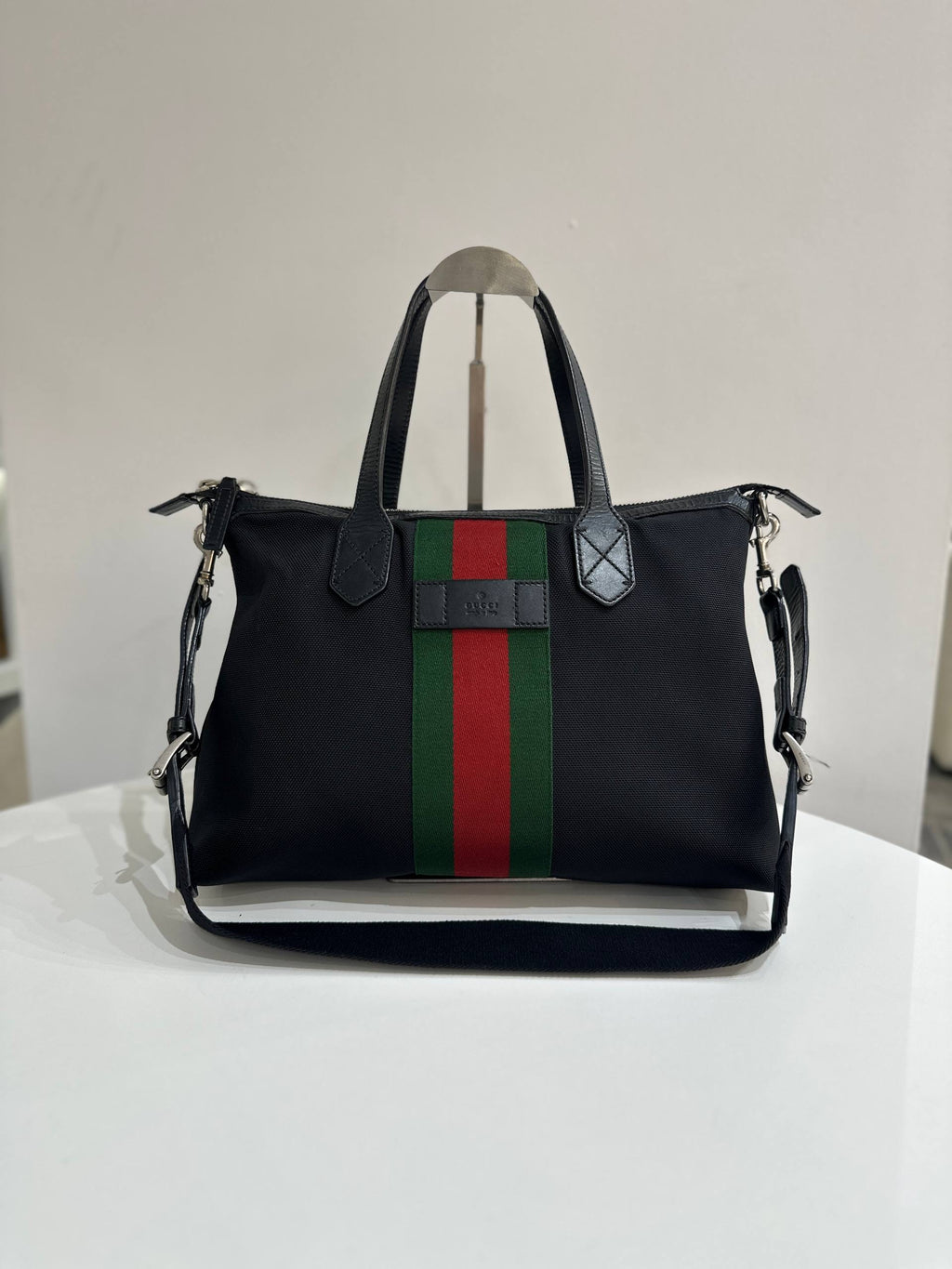 GUCCI Techno Canvas Web Top Handle Shoulder Bag in Black
