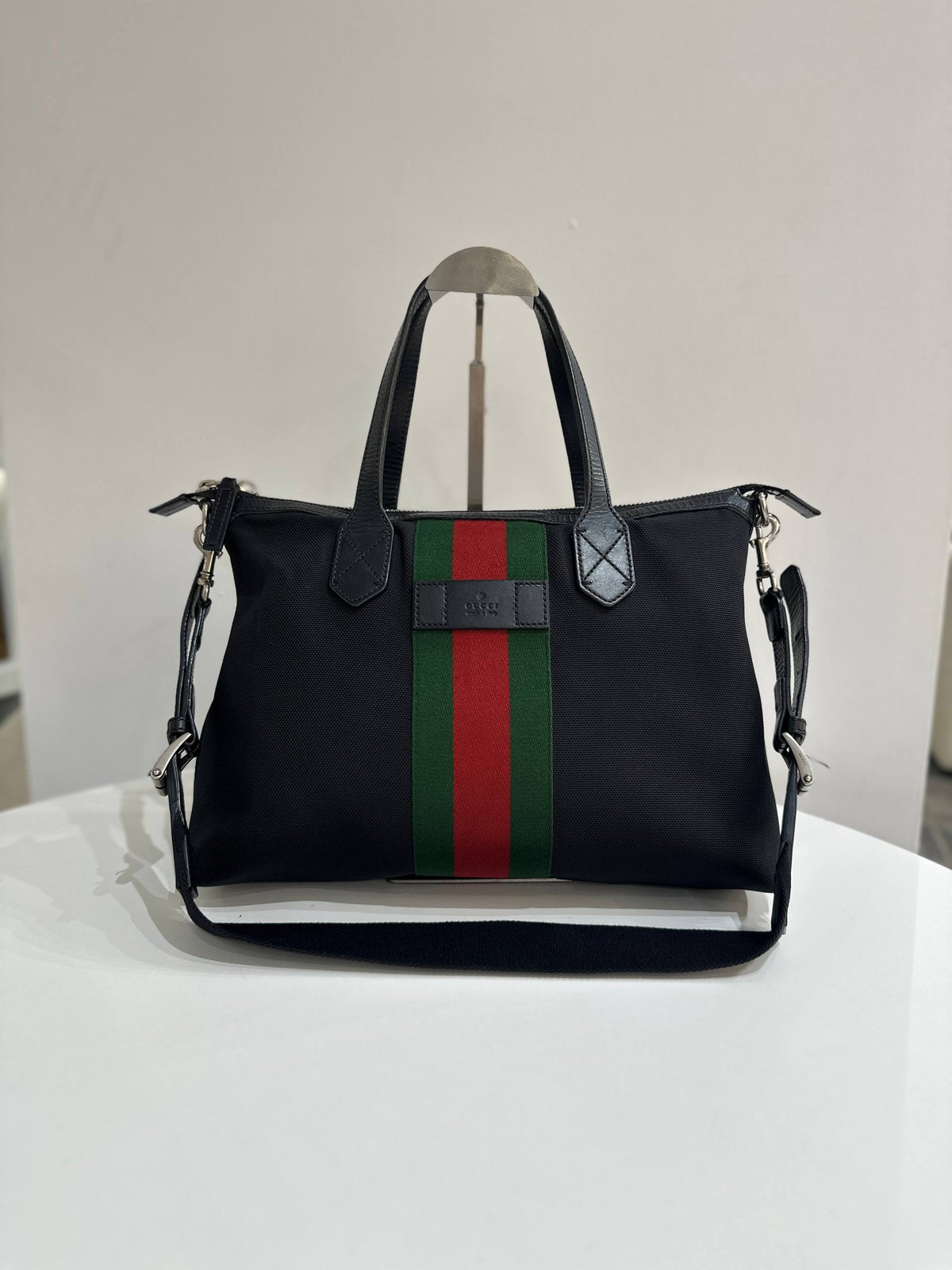 GUCCI Techno Canvas Web Top Handle Shoulder Bag in Black