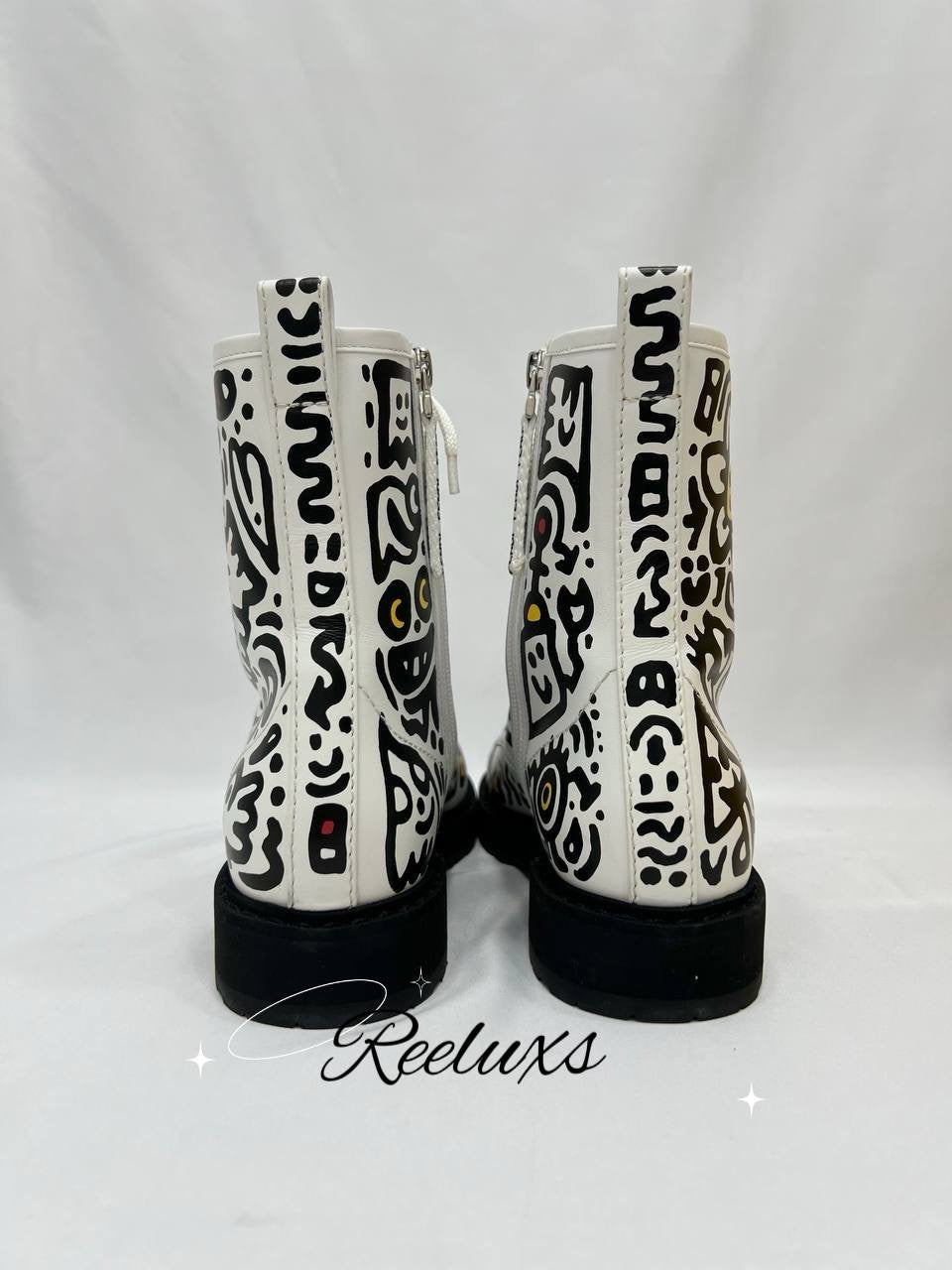 FENDI Mr Doodle Logo Graffiti Print Laced Combat Ankle Boot White