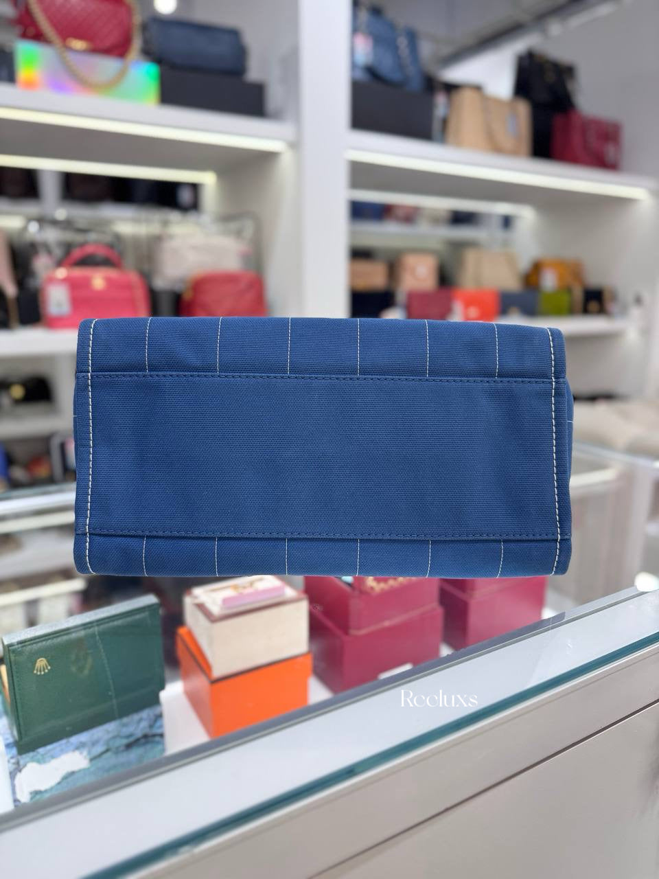 CHANEL Medium Blue Mixed Fibers Deauville Tote Bag