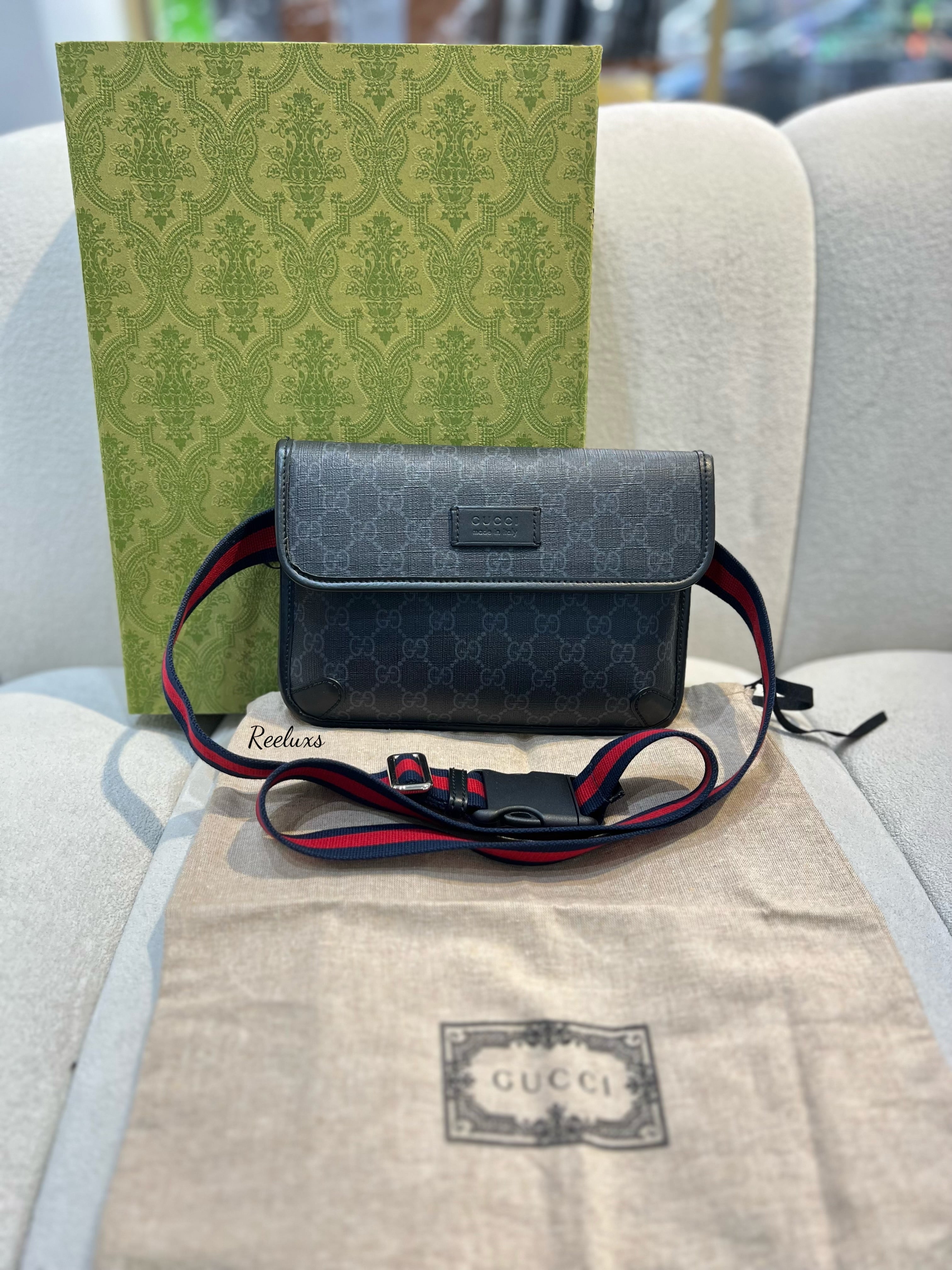 GUCCI Belt Bag In Black GG Superme Canvas