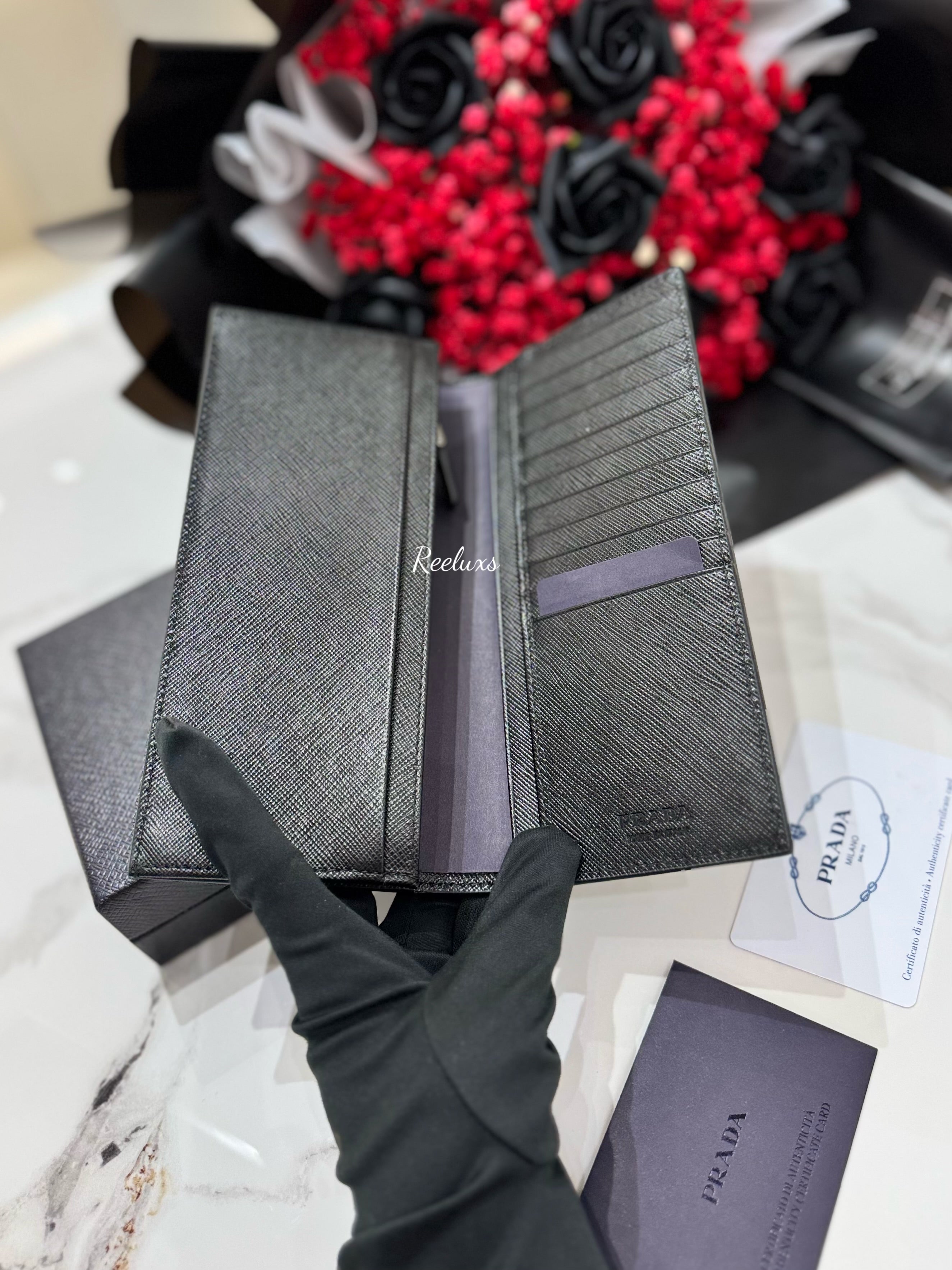 PRADA Black Saffiano Bifold Long Wallet