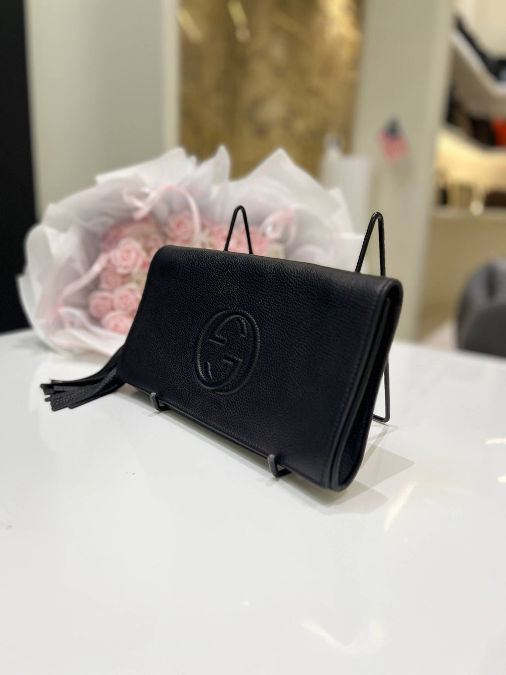 GUCCI Soho Leather Flap Clutch Bag