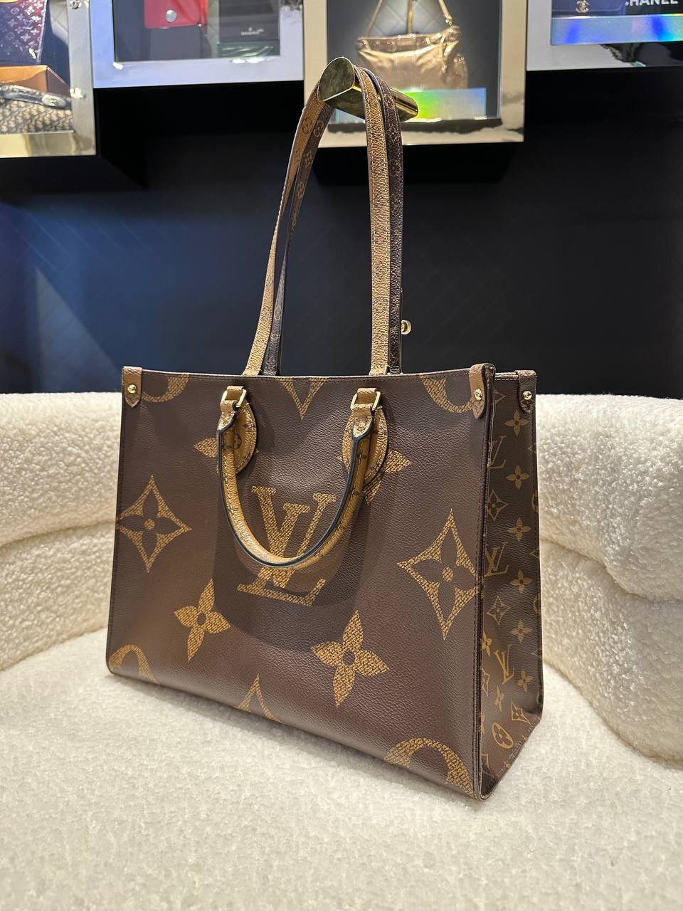 LOUIS VUITTON LV 2 Way Bag in Reverse Monogram Canvas and GHW On The Go OTG MM