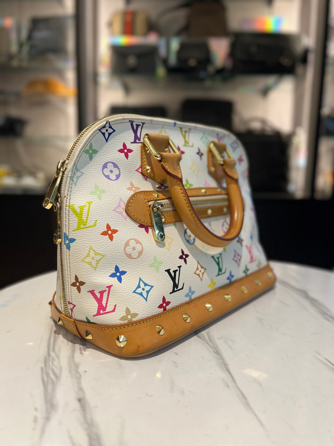 LOUIS VUITTON Monogram Multicolor Alma White Bag