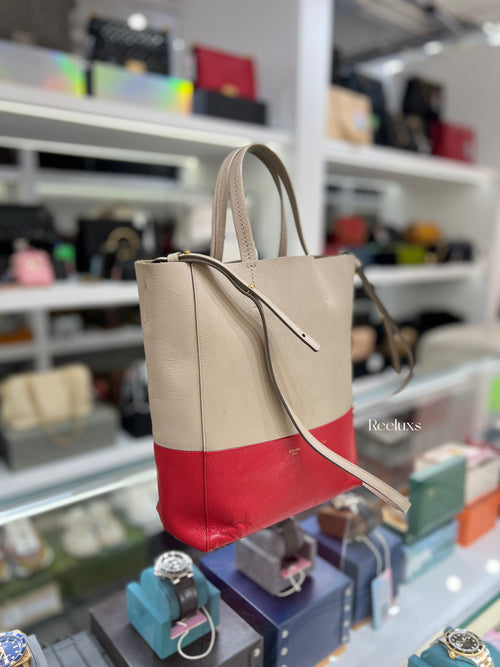 CELINE Beige & Red Cabas Vertical Bag