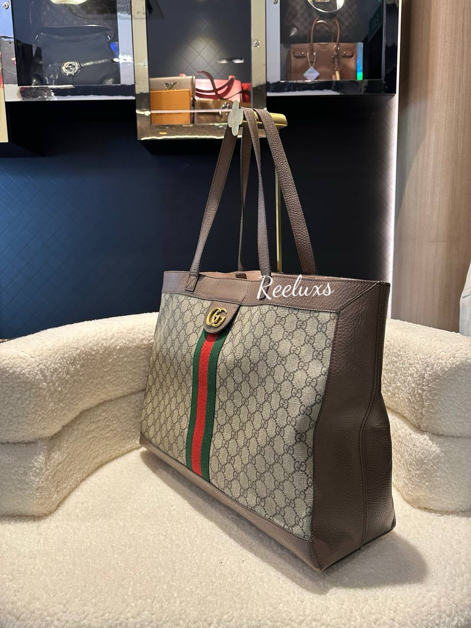 FULLSET GUCCI GG Supreme Ophidia GG Supreme Medium Tote Bag