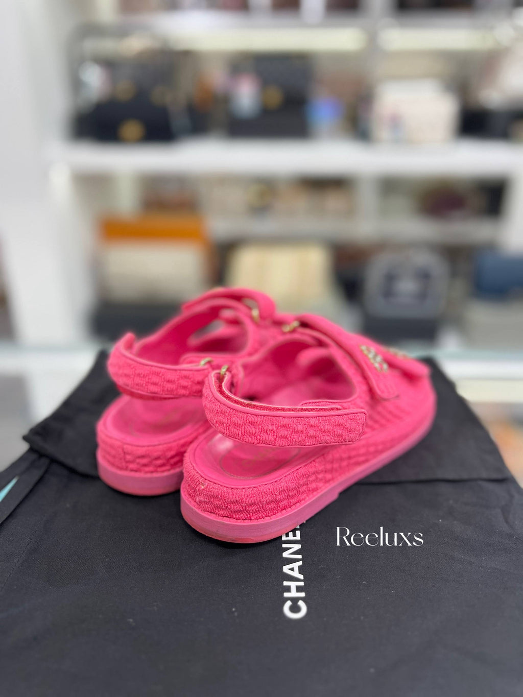 CHANEL Tweed Velcro Sandals 36