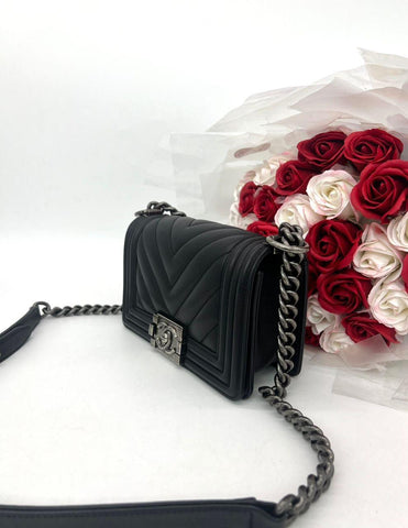 FAST DEAL CHANEL SMALL CHEVRON LEBOY BAG CALFSKIN BLACK - Reeluxs 