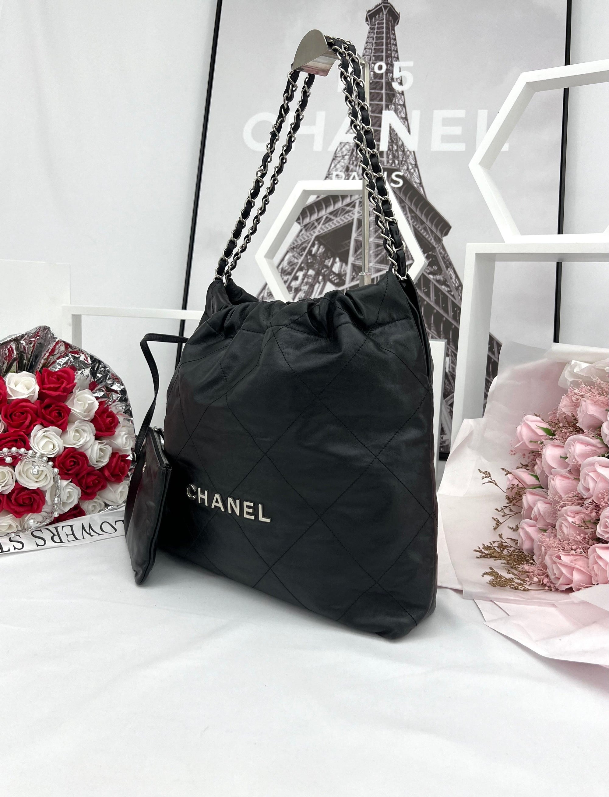 CHANEL Shiny Calfskin Quilted Chanel 22 Black - Reeluxs 