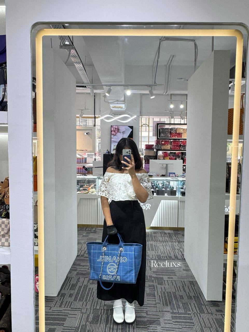 CHANEL Medium Blue Mixed Fibers Deauville Tote Bag