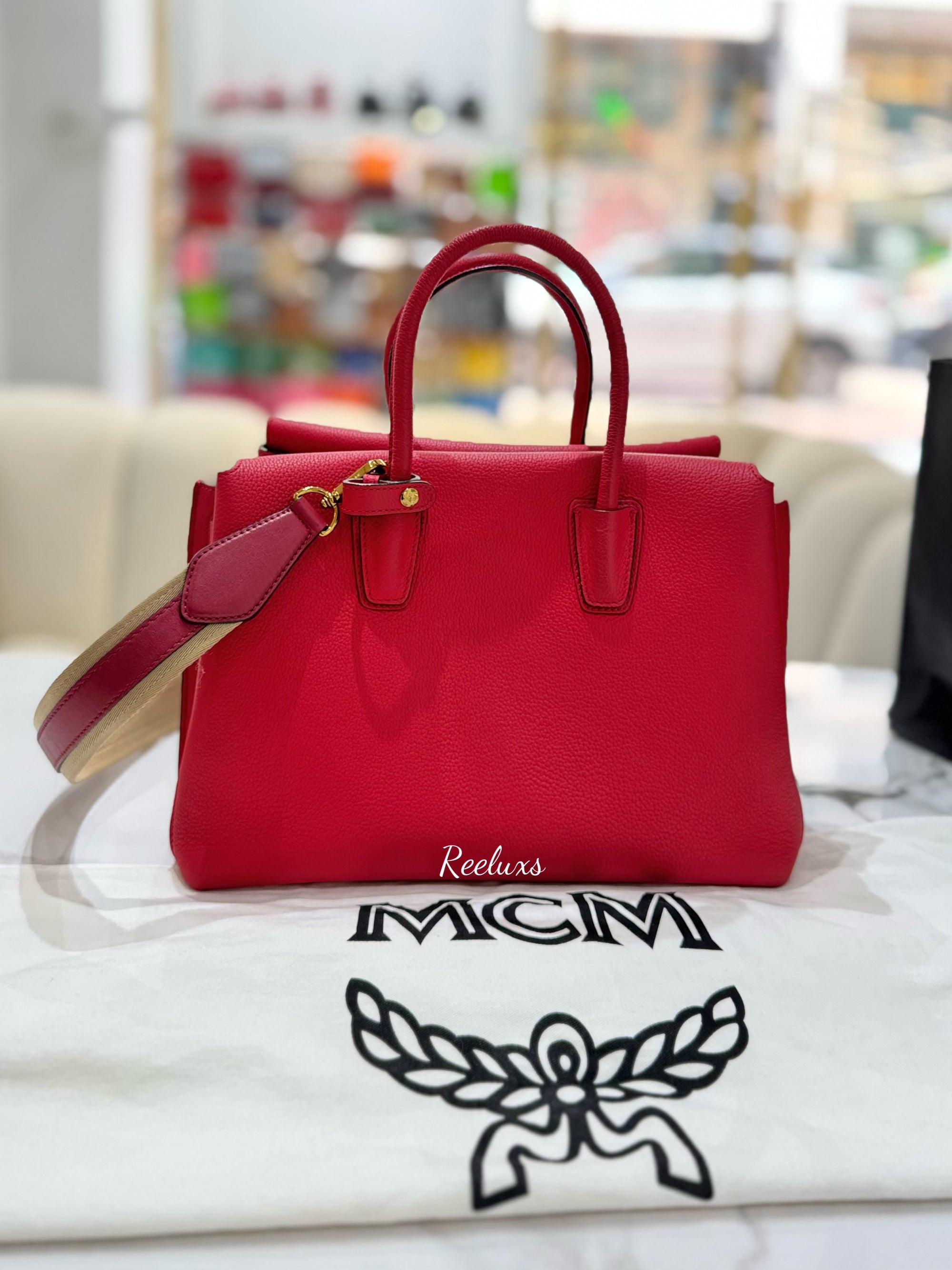 MCM Grained Calfskin Medium Millla Handbag / Shoulder Bag