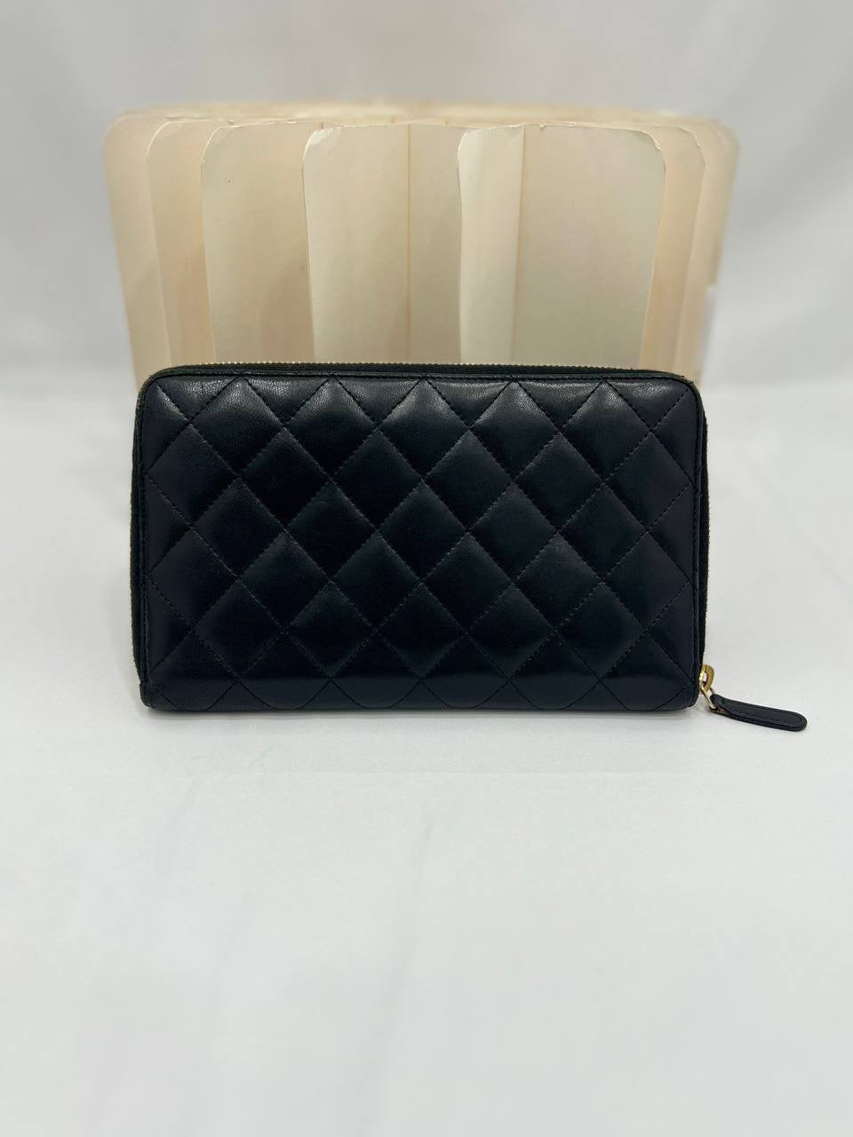 CHANEL Long Zip Wallet Quilted Black Lambskin