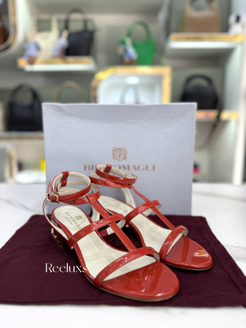 BRUNO MAGLI Red Patent Leather Strappy High-heel Sandals