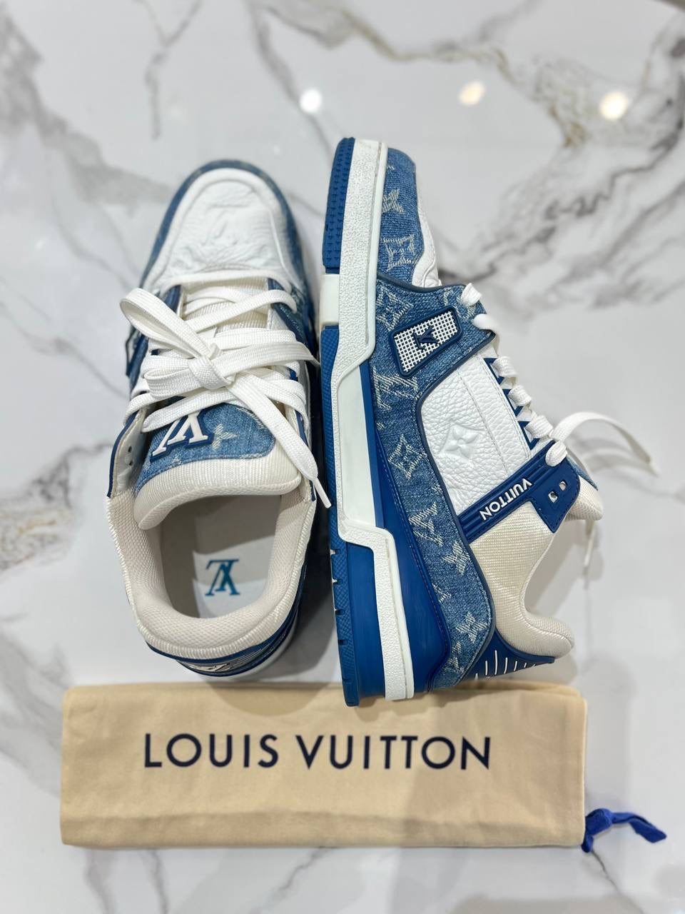 Louis Vuitton LV Trainer Sneaker Denim Blue Shoe size 7 1/2