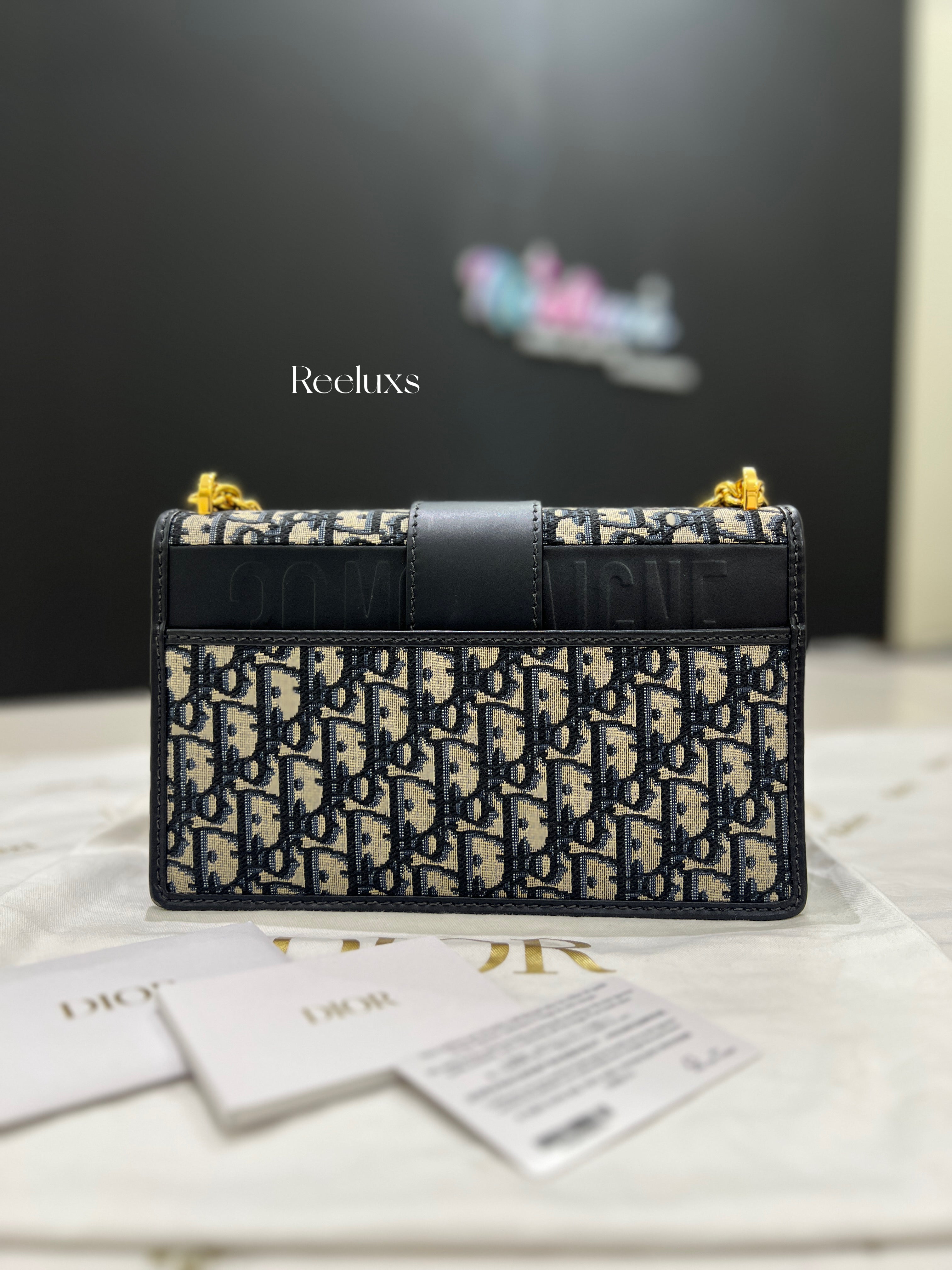 CHRISTIAN DIOR 30 Montaigne Chian Flap Bag Oblique Canvas Easr West