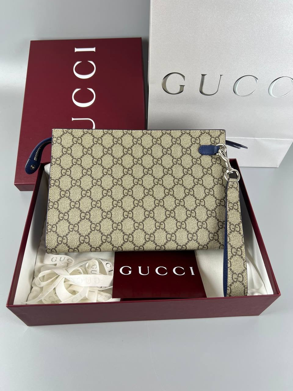 2024 Full Set As New GUCCI Pouch With GG Detail Men Clutch