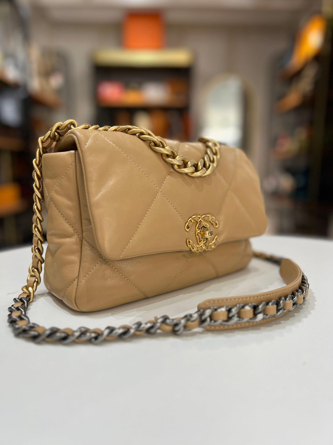 CHANEL 19 Lambskin Beige Color With GHW & SHW Women Shoulder Bag - Reeluxs 