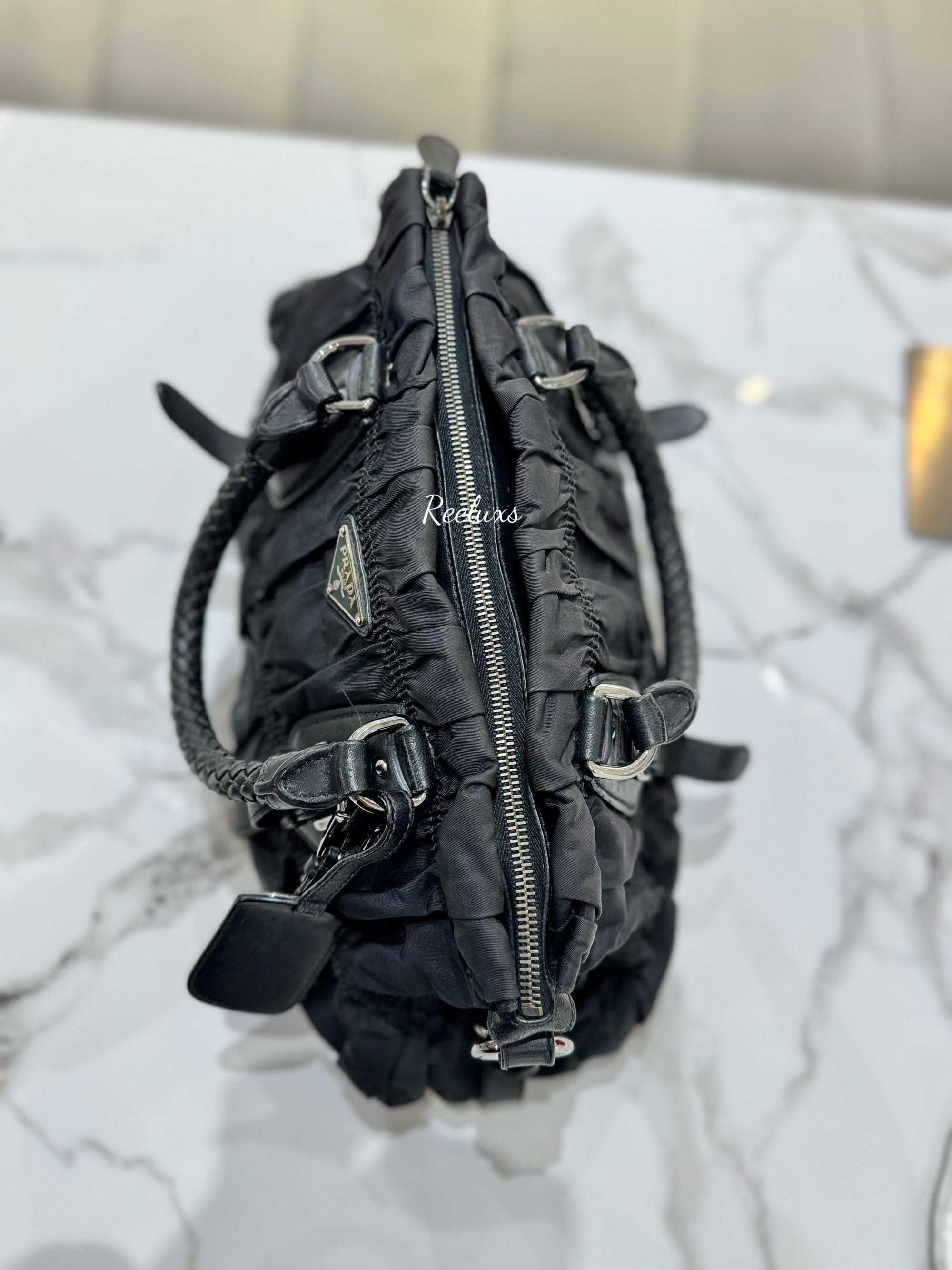PRADA  Gathered Nylon Black Women's Shoulder Bag